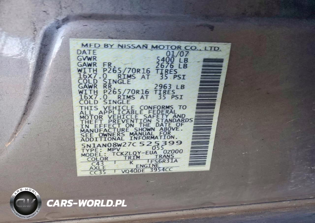 2007 Nissan Xterra X VIN:5N1AN08W27C525399 - 12