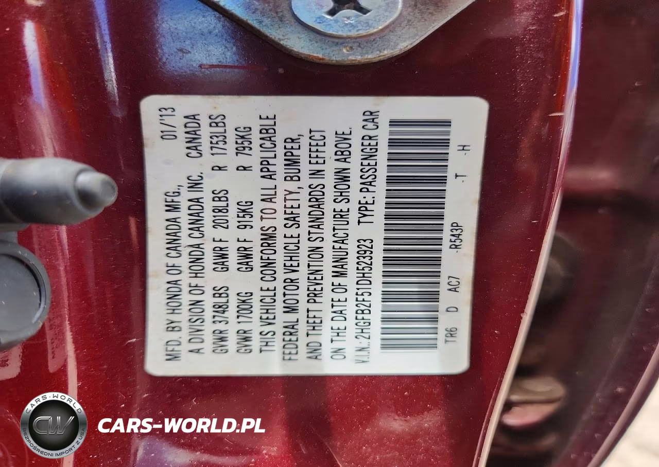 2013 Honda Civic Lx VIN:2HGFB2F51DH523923 - 12