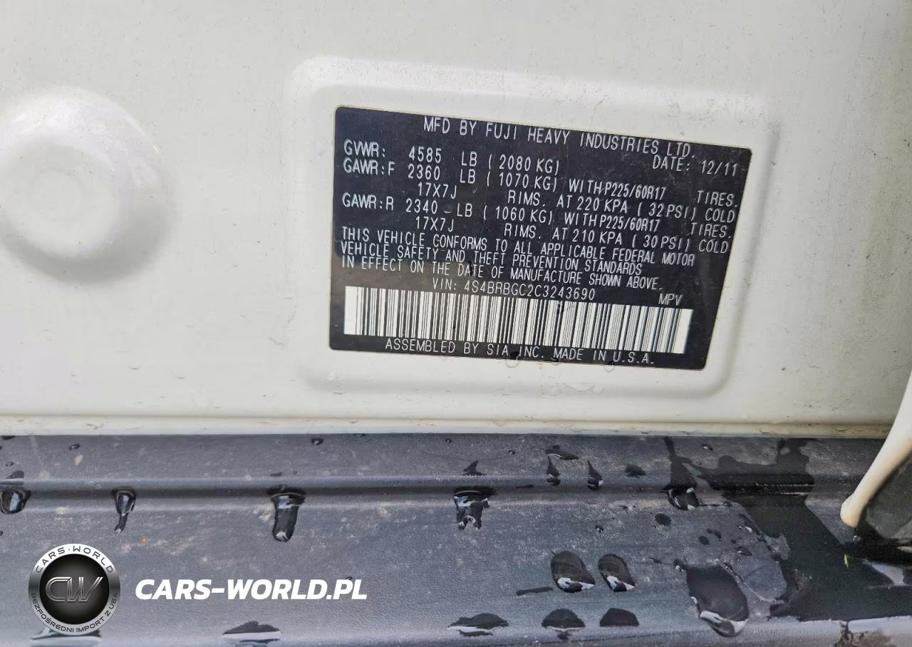 2012 Subaru Outback 2.5I Premium VIN:4S4BRBGC2C3243690 - 12