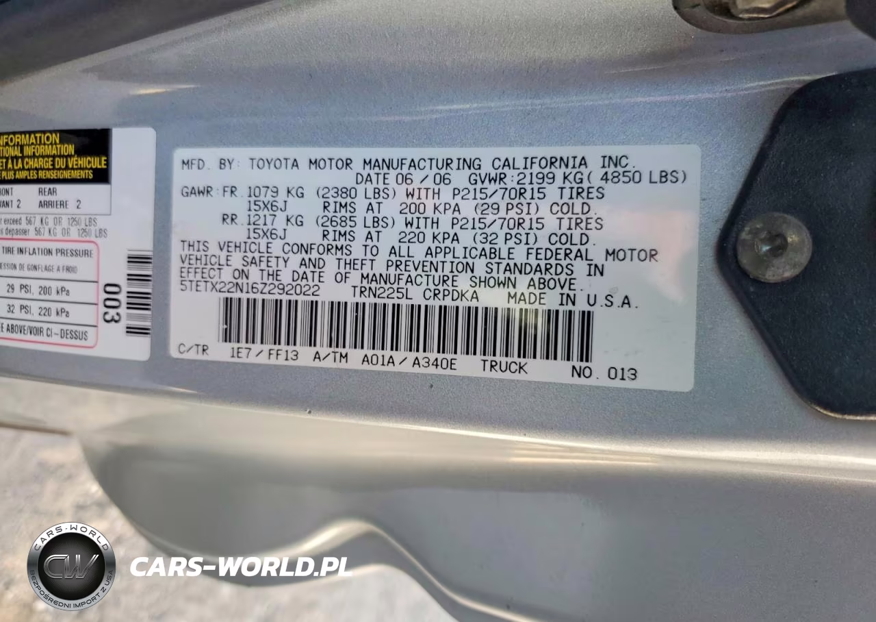2006 Toyota Tacoma Base VIN:5TETX22N16Z292022 - 12