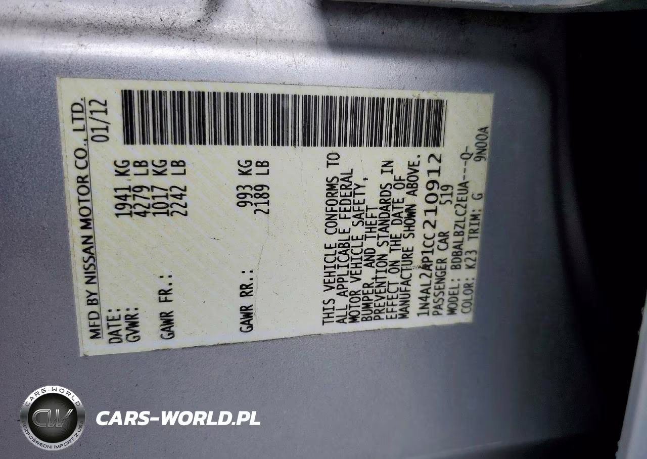2012 Nissan Altima 2.5 VIN:1N4AL2AP1CC210912 - 12