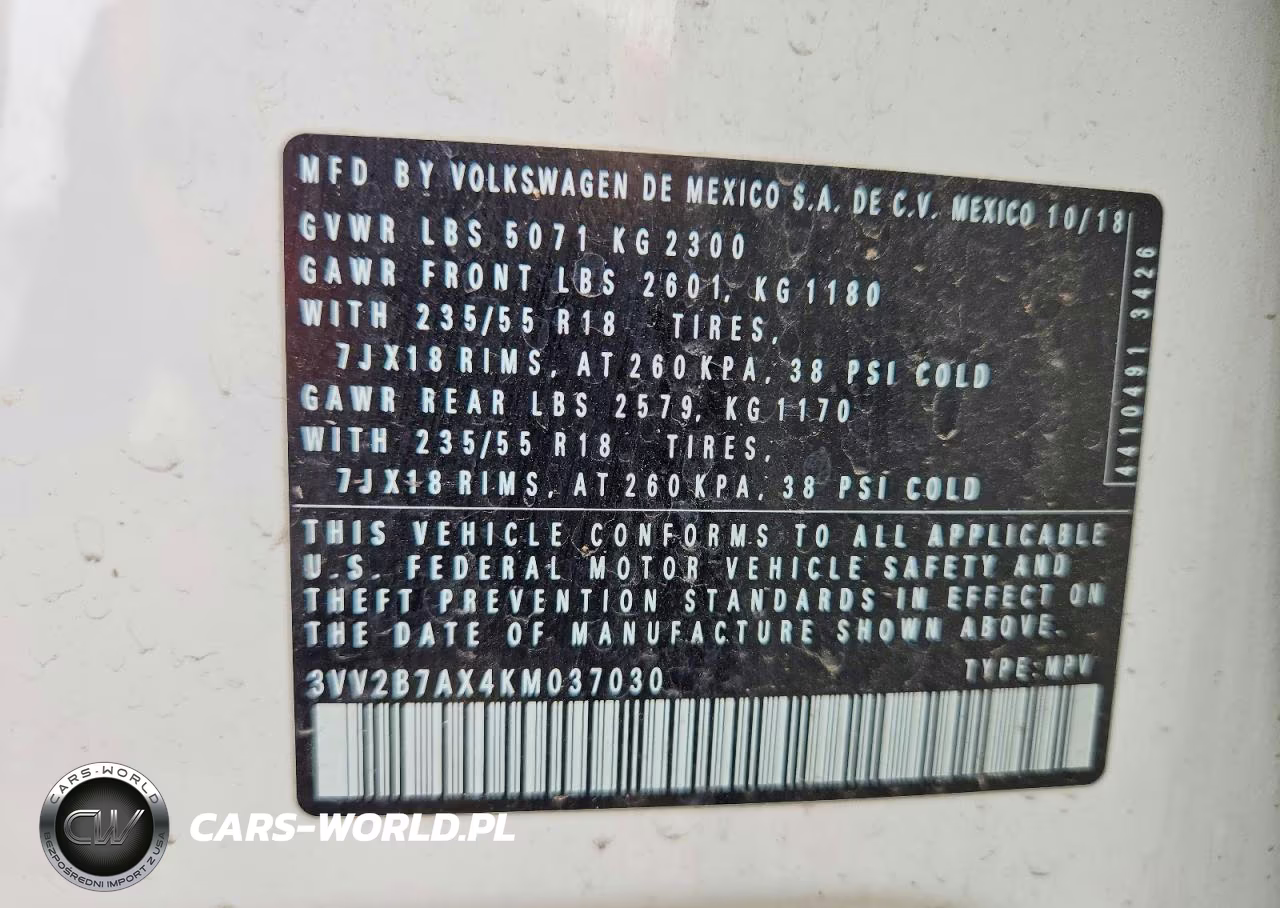 2019 Volkswagen Tiguan Se VIN:3VV2B7AX4KM037030 - 13