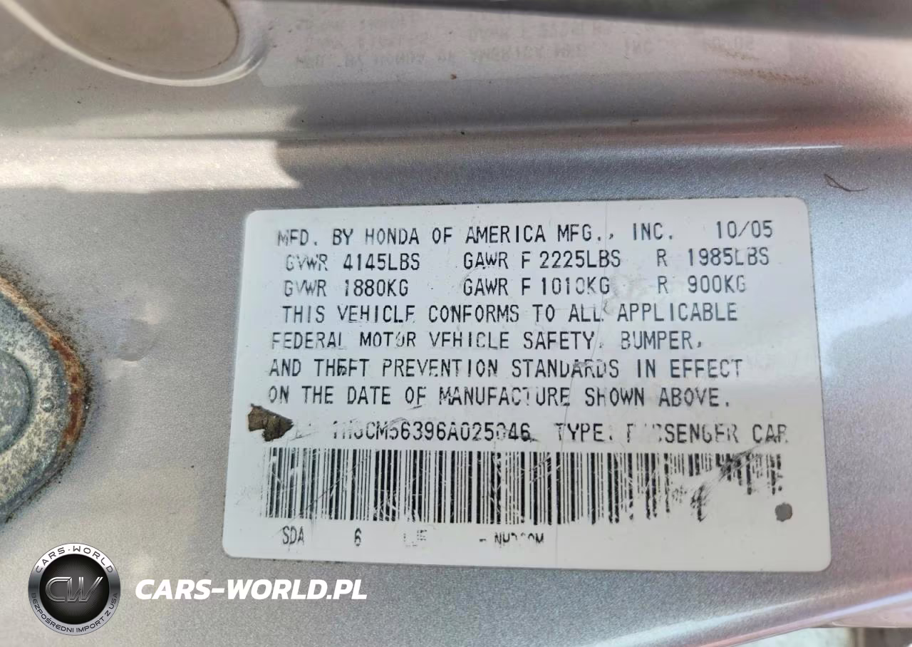 2006 Honda Accord Se VIN:1HGCM56396A025046 - 12