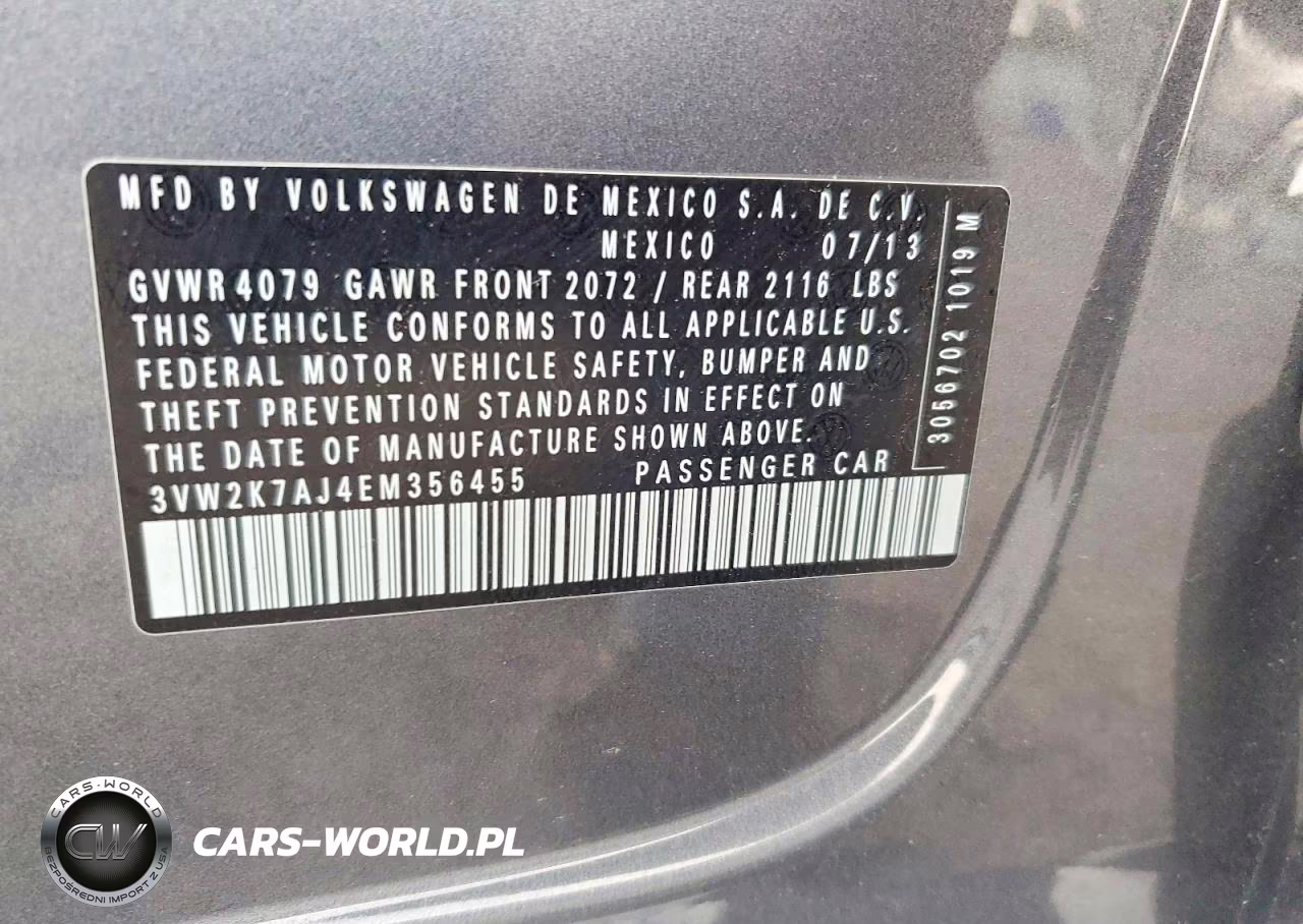 2014 Volkswagen Jetta Base VIN:3VW2K7AJ4EM356455 - 12