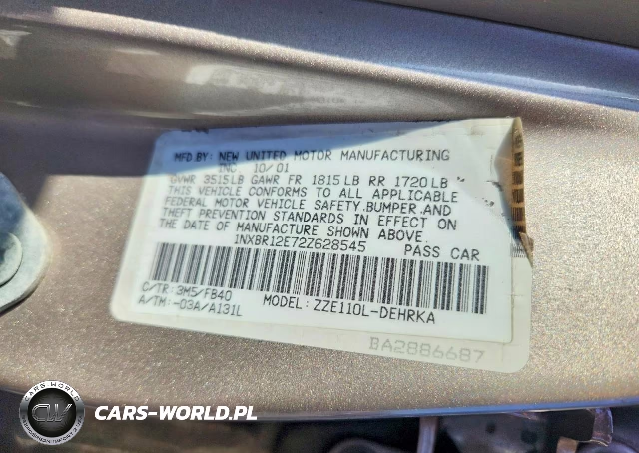 2002 Toyota Corolla Ce VIN:1NXBR12E72Z628545 - 12