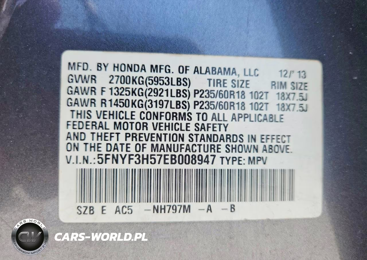 2014 Honda Pilot Exl VIN:5FNYF3H57EB008947 - 14