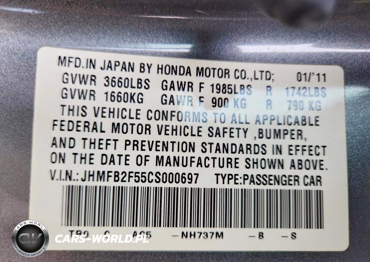 2012 Honda Civic Lx VIN:JHMFB2F55CS000697 - 12