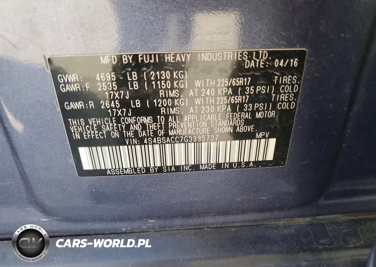 2016 Subaru Outback 2.5I Premium VIN:4S4BSACC7G3335727 - 14
