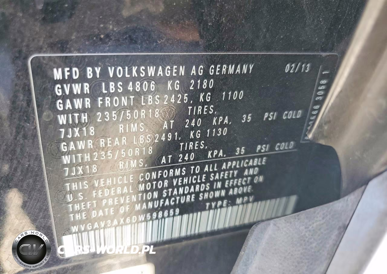 2013 Volkswagen Tiguan S VIN:WVGAV3AX6DW598659 - 13