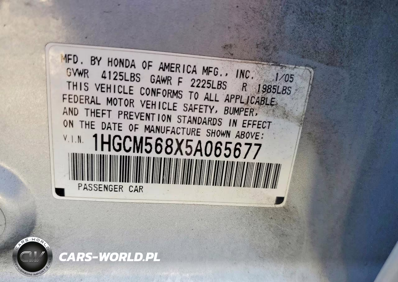 2005 Honda Accord Ex VIN:1HGCM568X5A065677 - 12