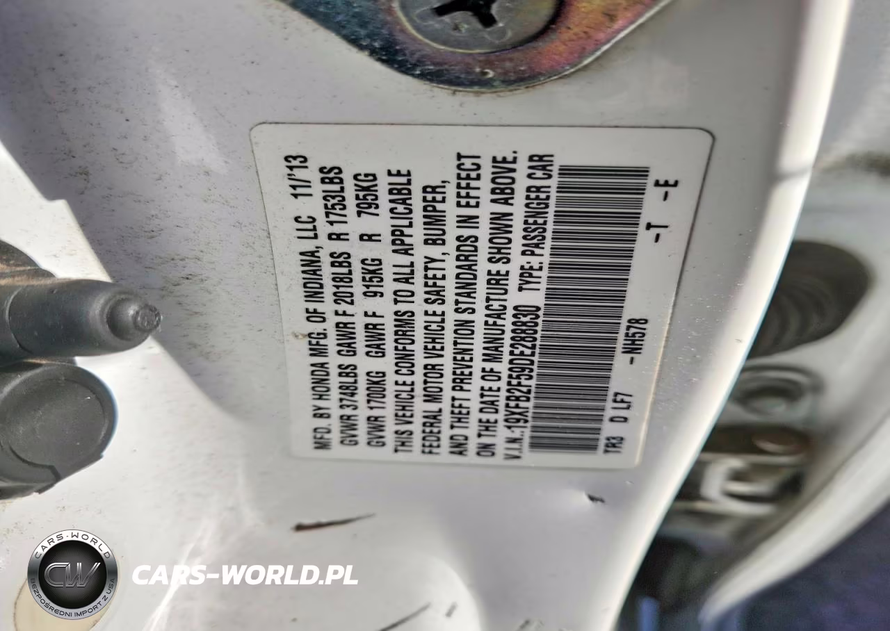 2013 Honda Civic Lx VIN:19XFB2F59DE288830 - 12