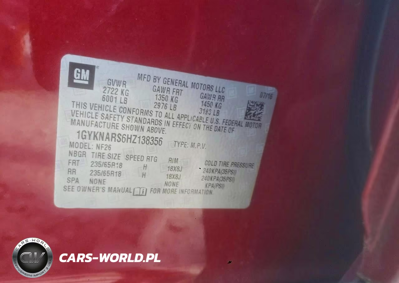 2017 Cadillac Xt5 VIN:1GYKNARS6HZ138356 - 13