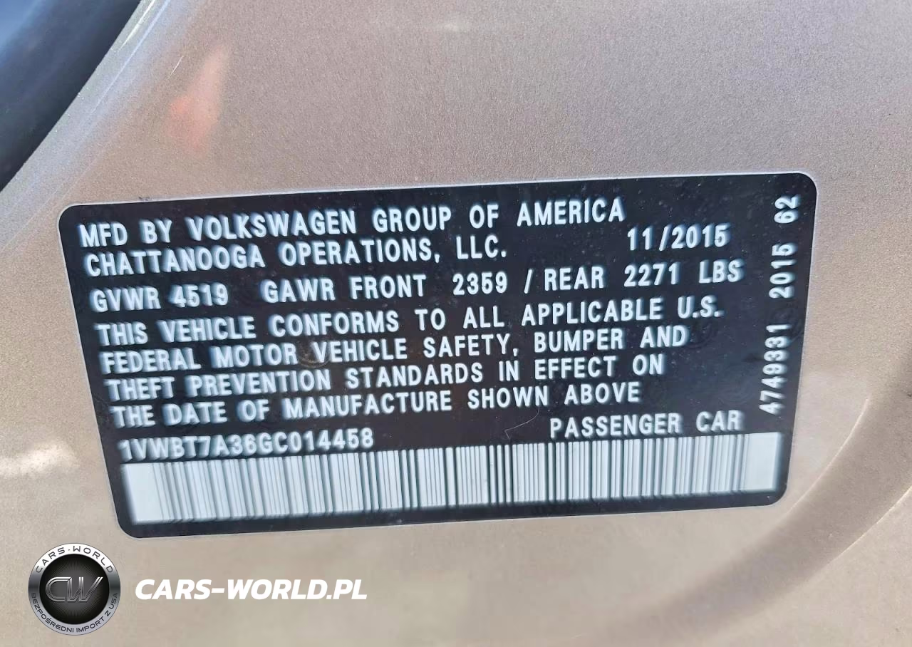 2016 Volkswagen Passat Se VIN:1VWBT7A36GC014458 - 12