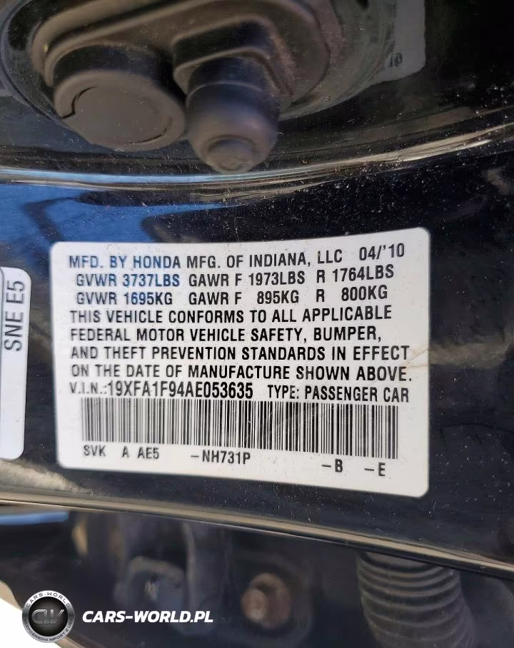 2010 Honda Civic Exl VIN:19XFA1F94AE053635 - 12