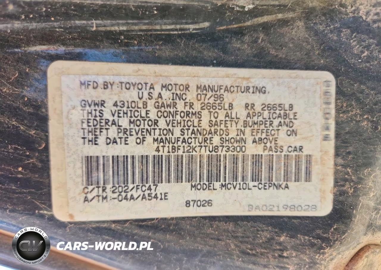 1996 Toyt Camry VIN:4T1BF12K7TU873300 - 12