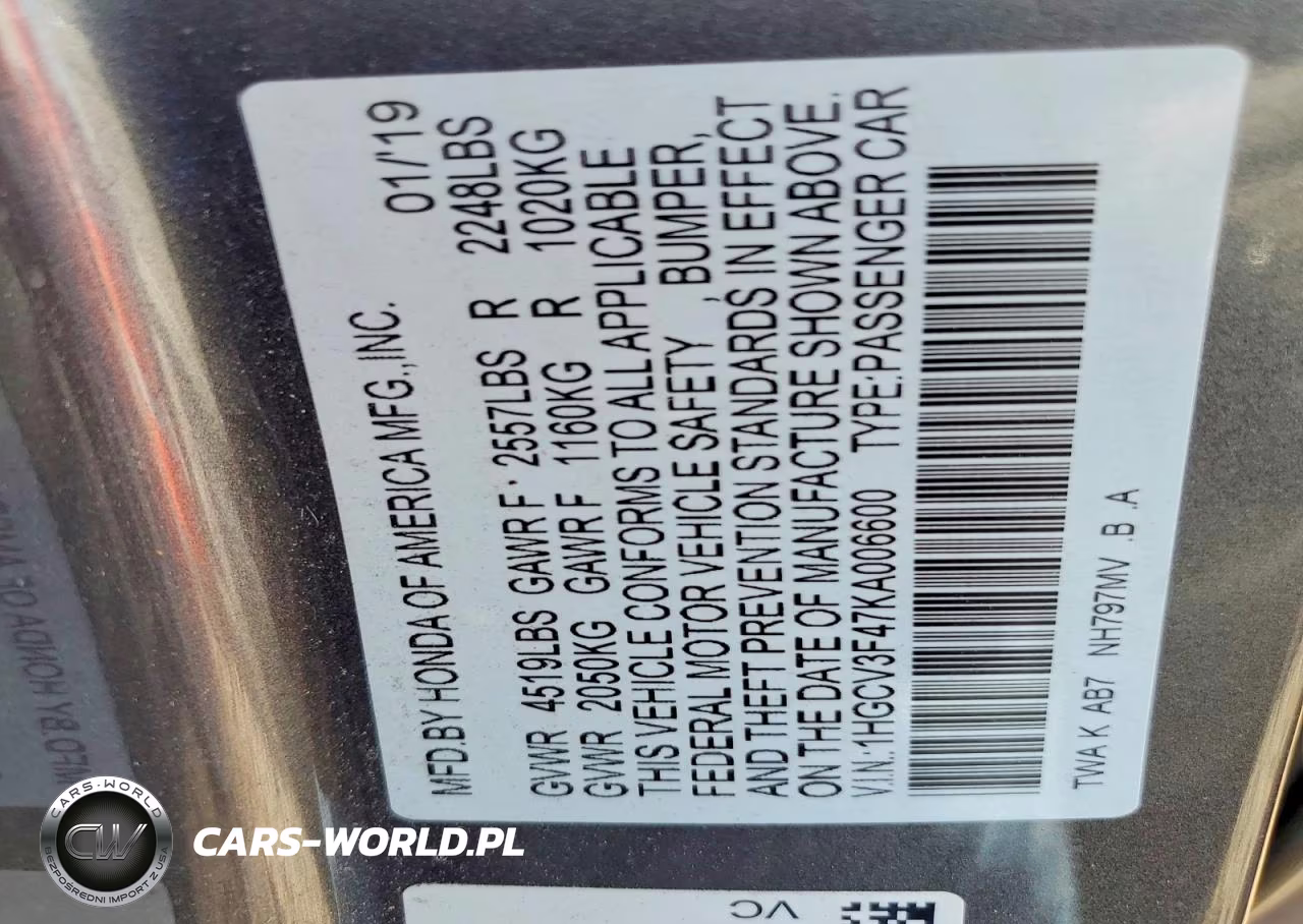 2019 Honda Accord Hybrid Ex VIN:1HGCV3F47KA006600 - 12