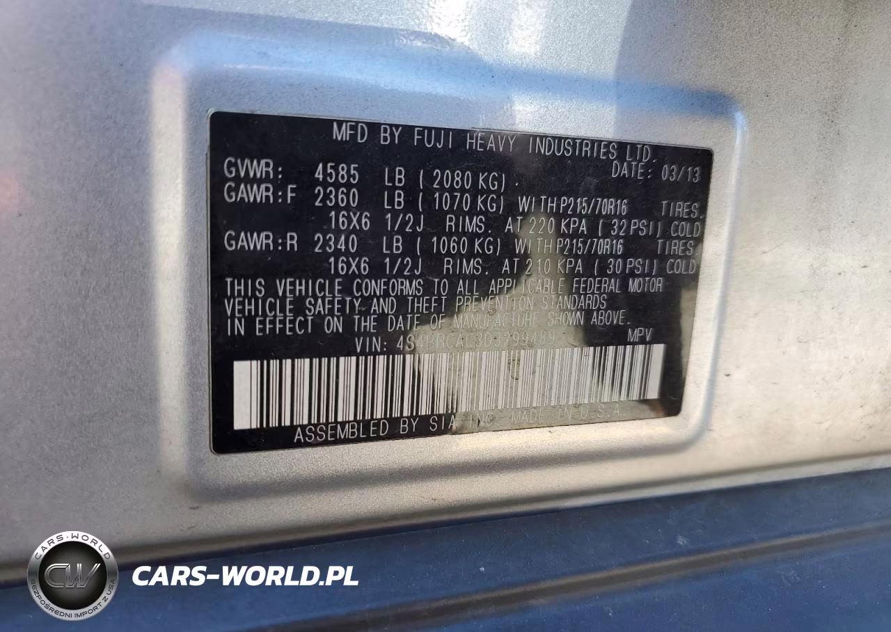 2013 Subaru Outback 2.5I VIN:4S4BRCAC3D3299489 - 14