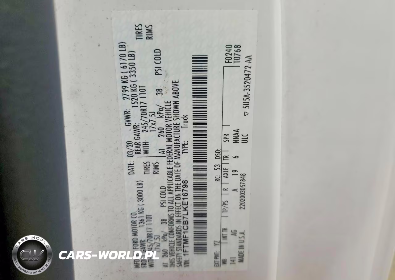 2020 Ford F150 Xl VIN:1FTMF1CB7LKE16798 - 12