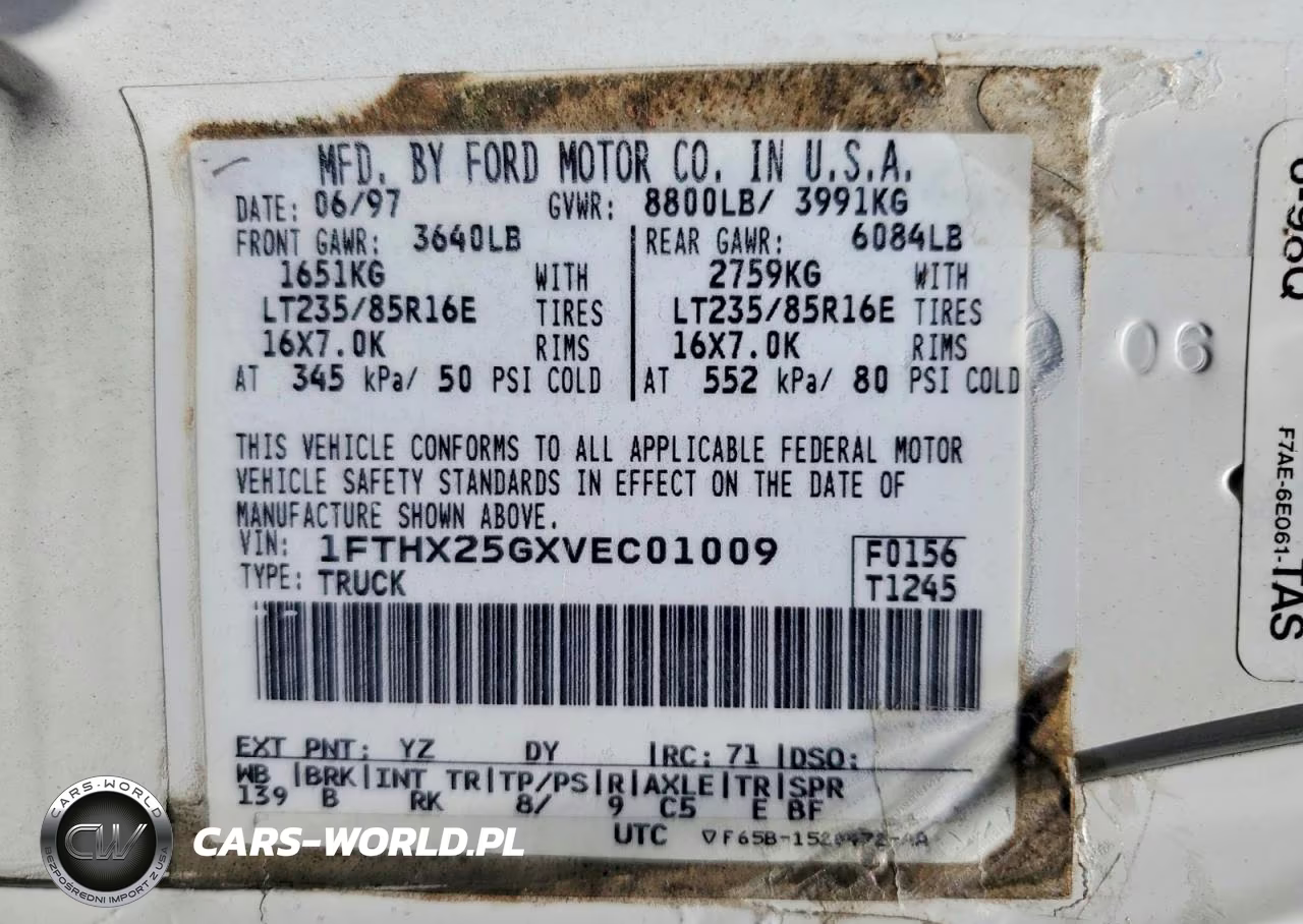 1997 Ford F250 VIN:1FTHX25GXVEC01009 - 12