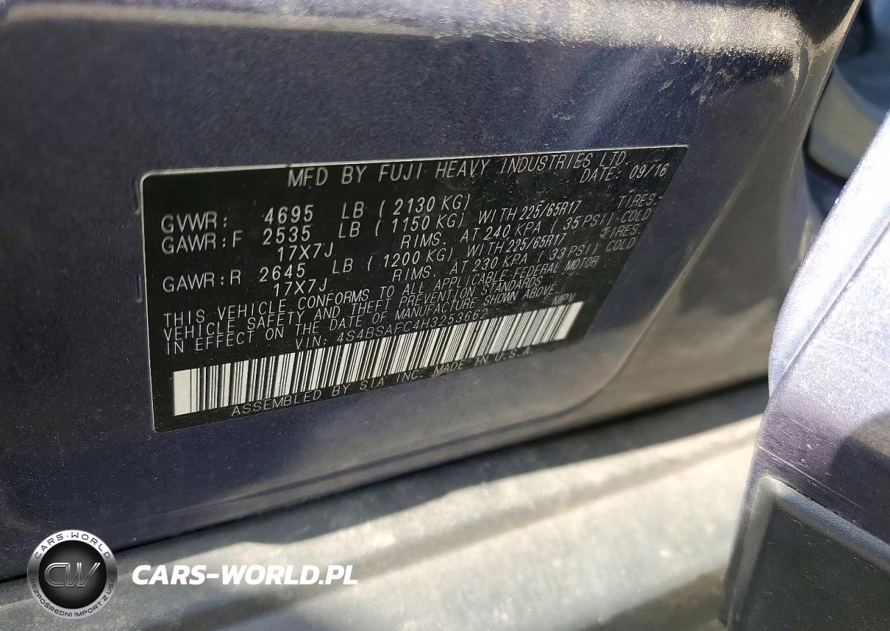 2017 Subaru Outback 2.5I Premium VIN:4S4BSAFC4H3253662 - 13