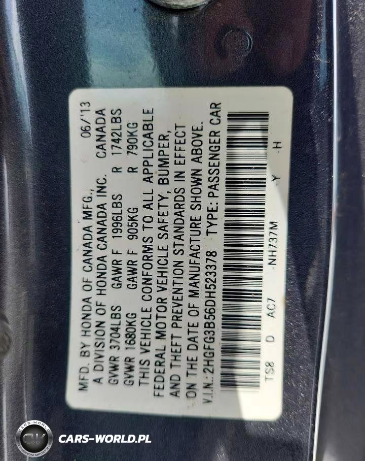 2013 Honda Civic Lx VIN:2HGFG3B56DH523378 - 12