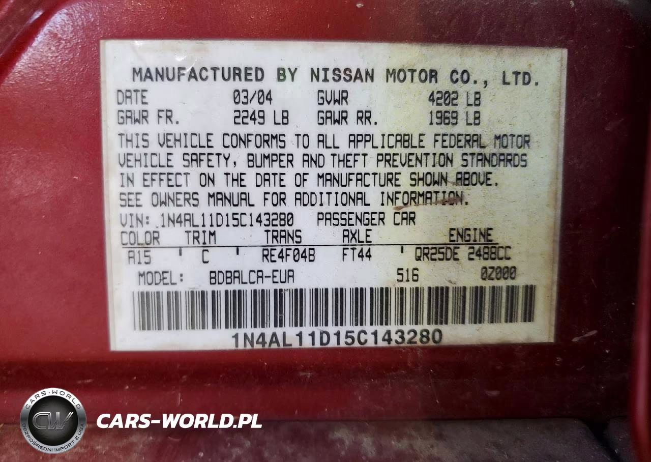 2005 Nissan Altima 2.5 VIN:1N4AL11D15C143280 - 12