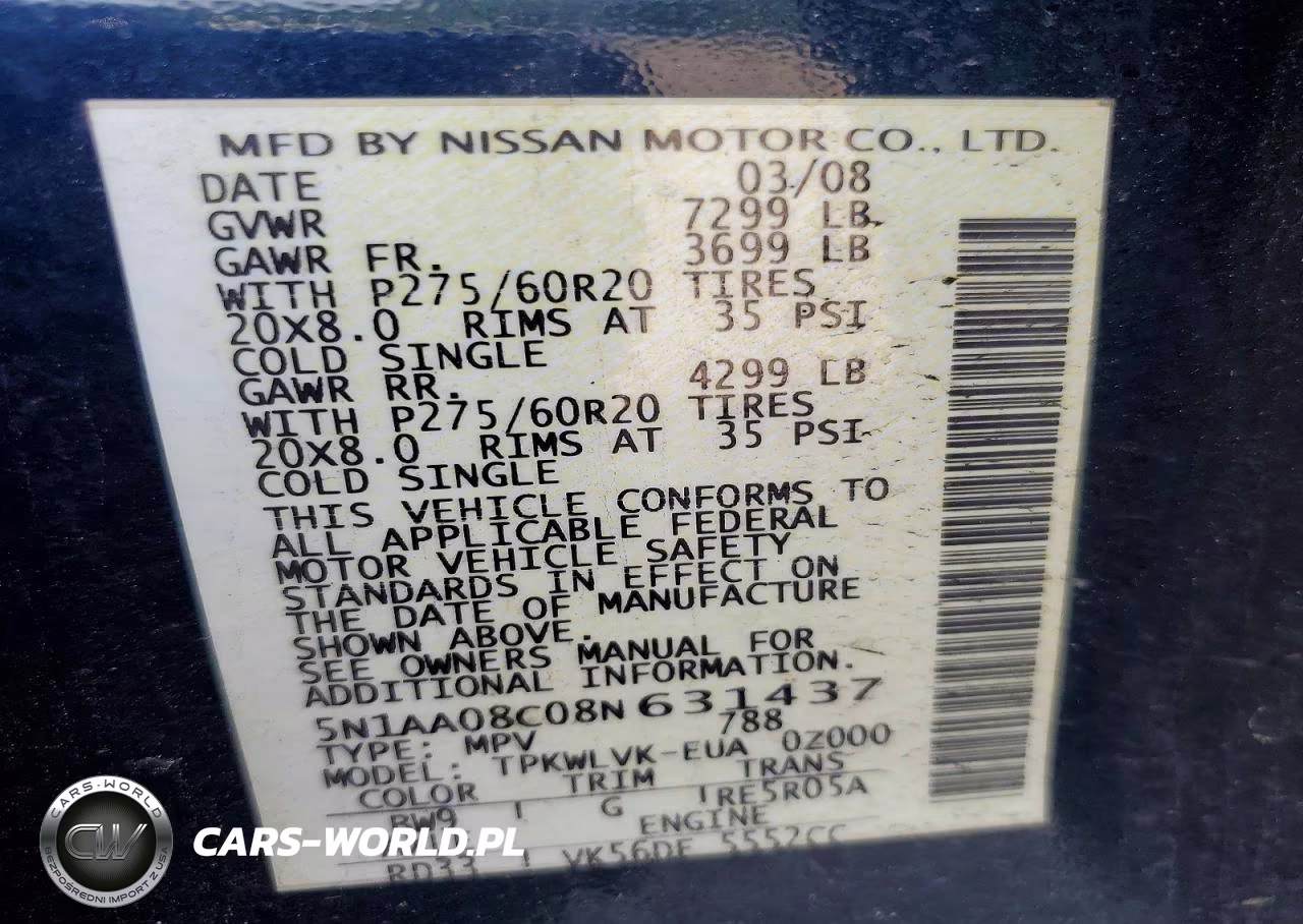 2008 Nissan Armada Se VIN:5N1AA08C08N631437 - 13