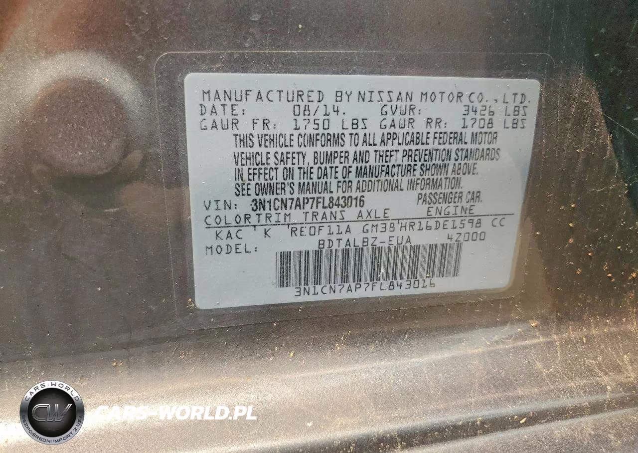 2015 Nissan Versa 1.6 Sv VIN:3N1CN7AP7FL843016 - 12