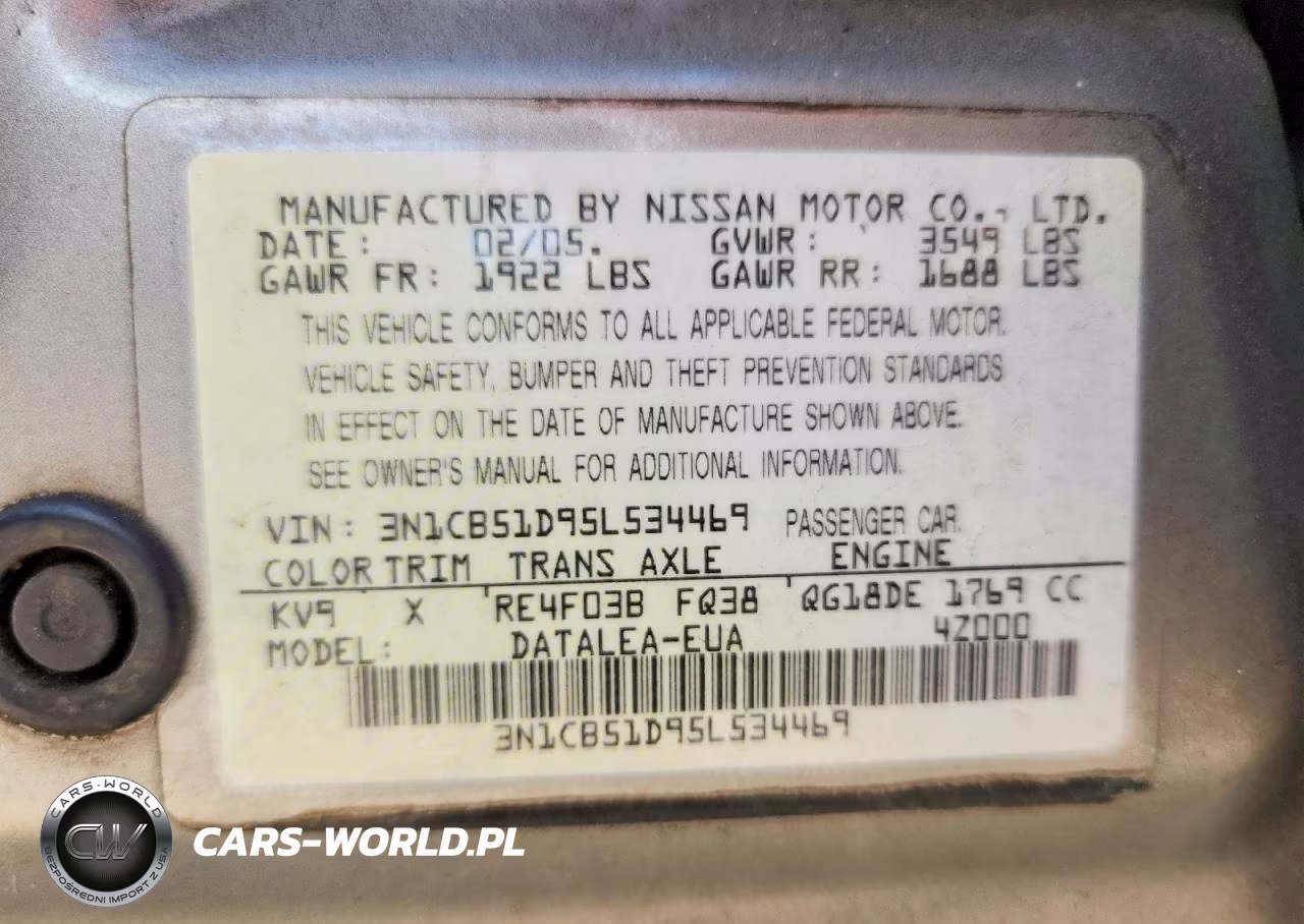 2005 Nissan Sentra 1.8 VIN:3N1CB51D95L534469 - 13