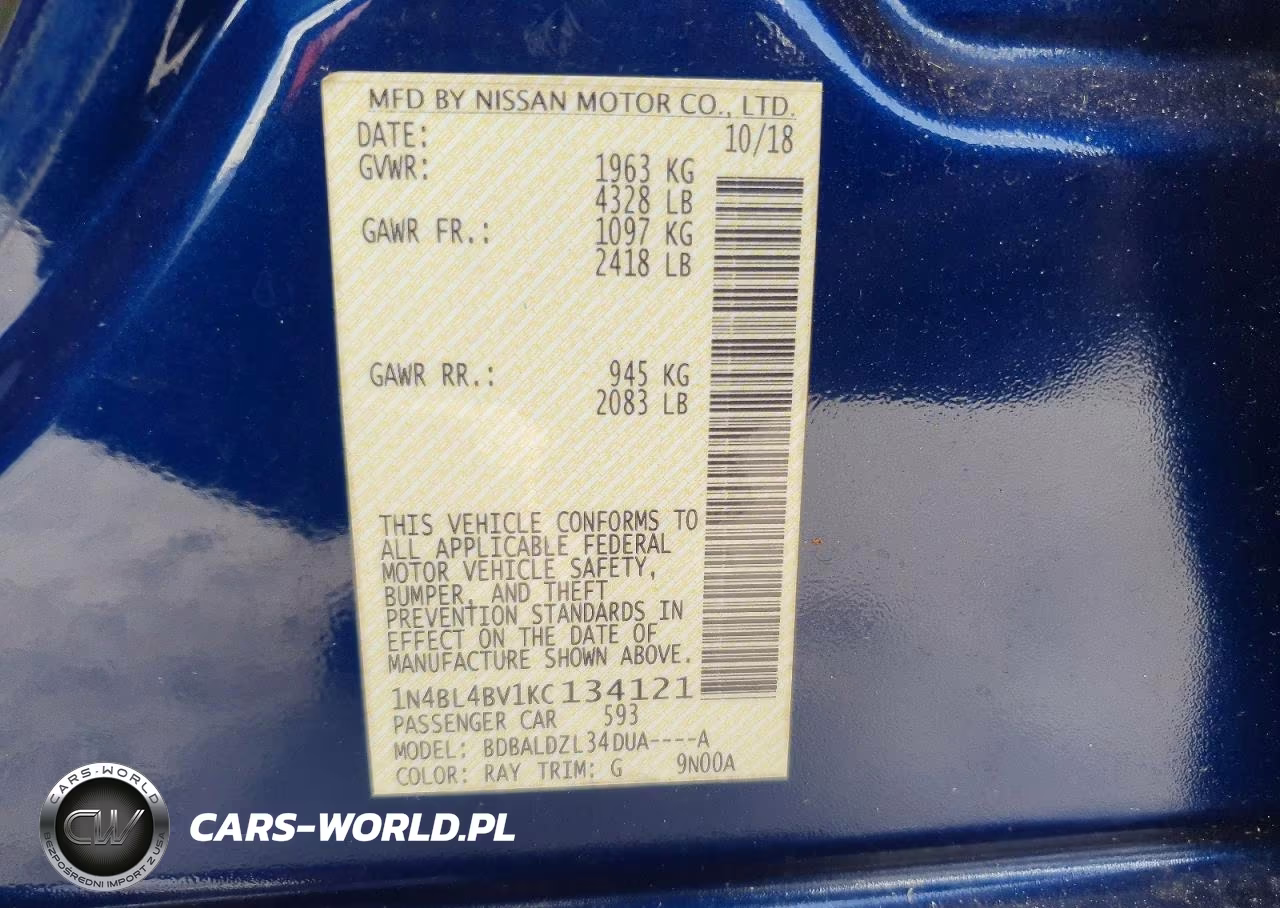 NISSAN ALTIMA VIN:1N4BL4BV1KC134121 - 12