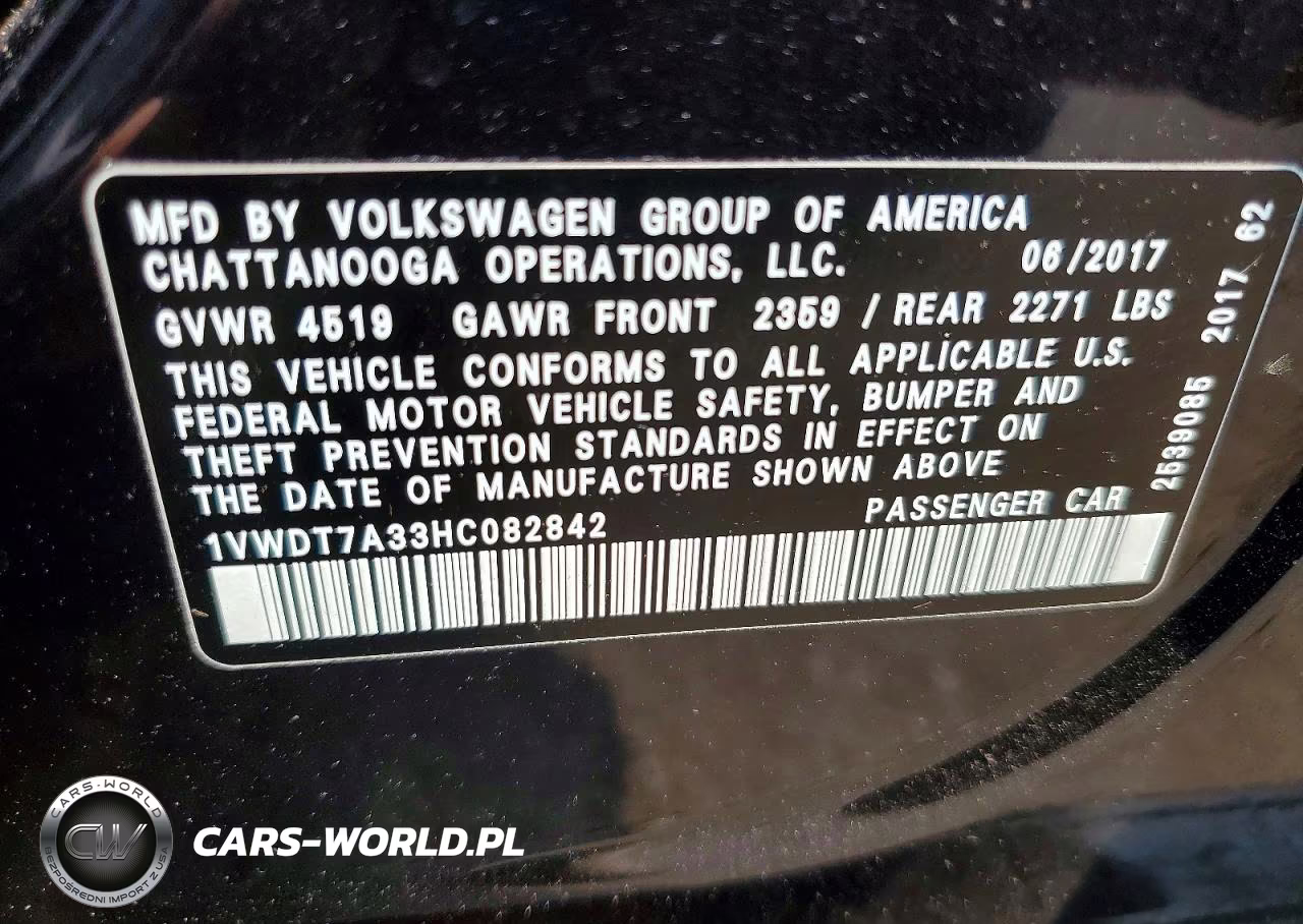 2017 Volkswagen Passat R-Line VIN:1VWDT7A33HC082842 - 12