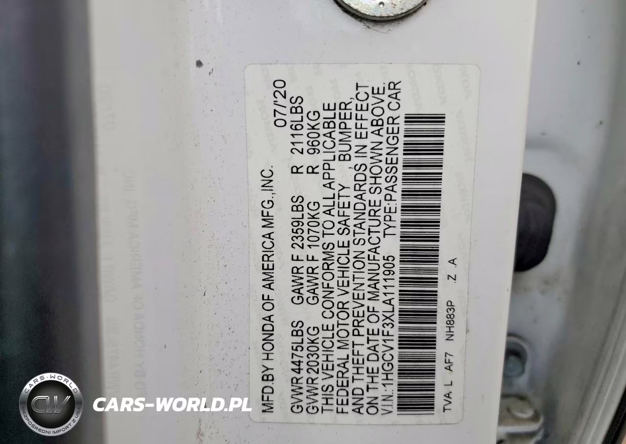 2020 Honda Accord Sport VIN:1HGCV1F3XLA111905 - 12