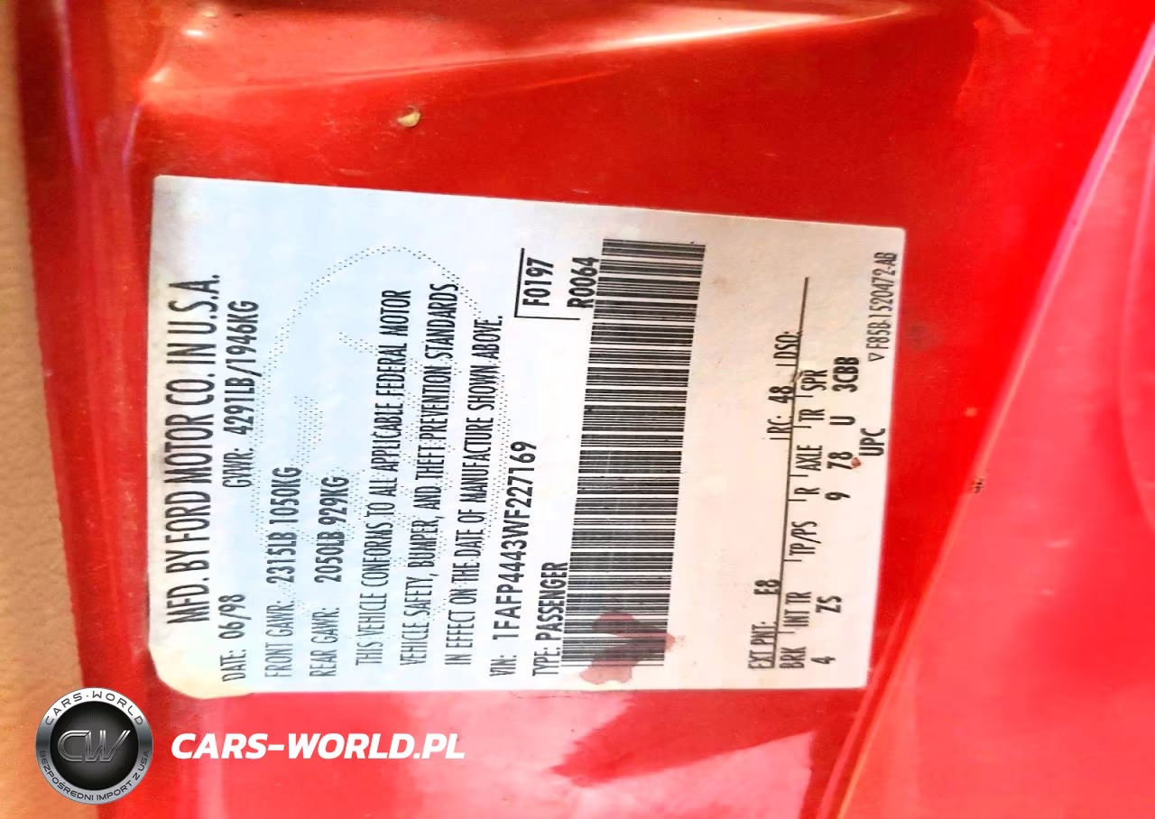 1998 Ford Mustang VIN:1FAFP4443WF227169 - 12