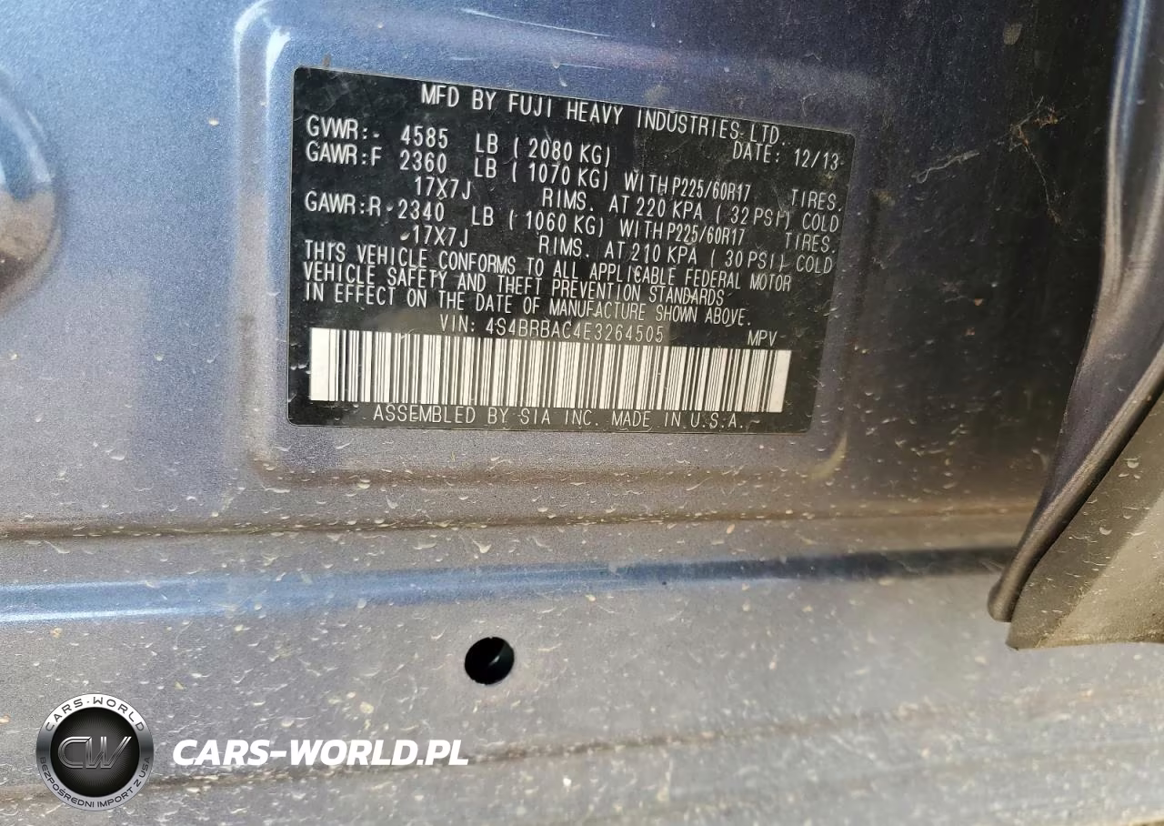 2014 Subaru Outback 2.5I VIN:4S4BRBAC4E3264505 - 13