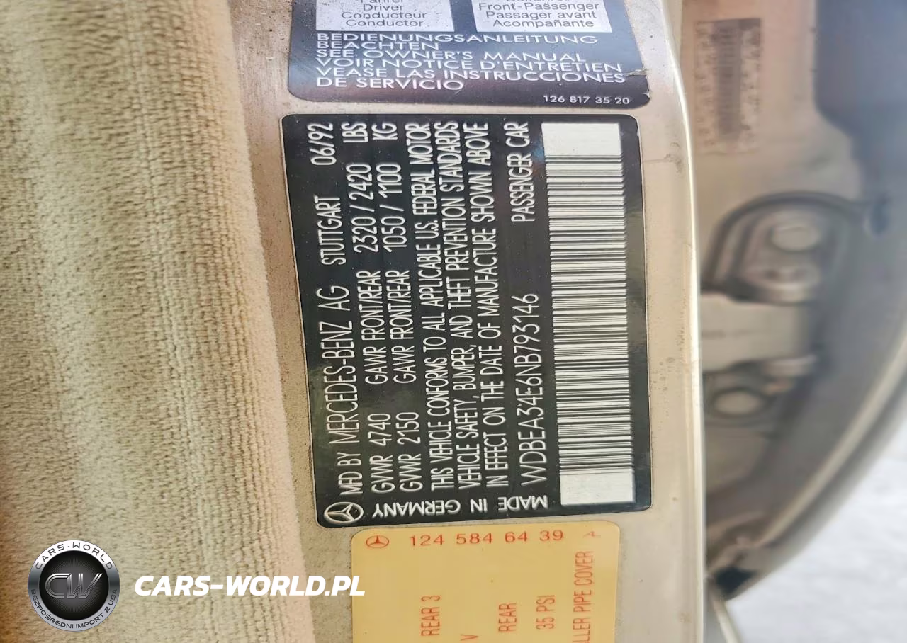 1992 Mercedes-Benz 400 E VIN:WDBEA34E6NB793146 - 12