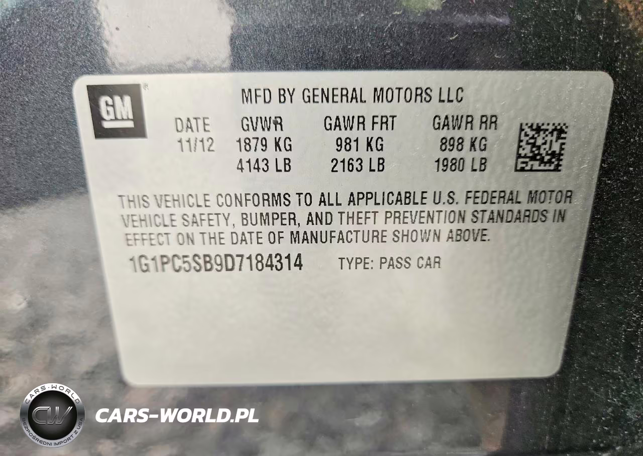2013 Chevrolet Cruze Lt VIN:1G1PC5SB9D7184314 - 12