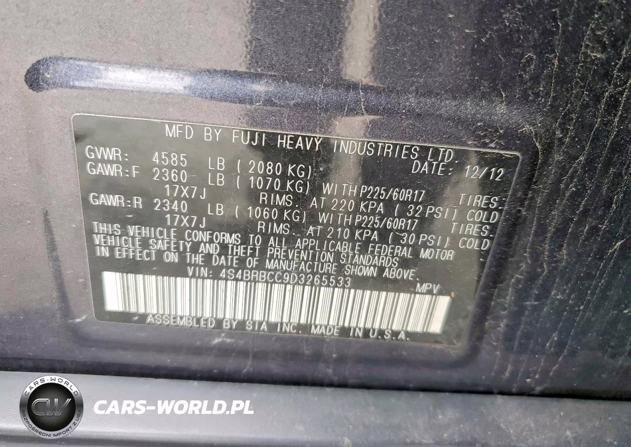 2013 Subaru Outback 2.5I Premium VIN:4S4BRBCC9D3265533 - 13