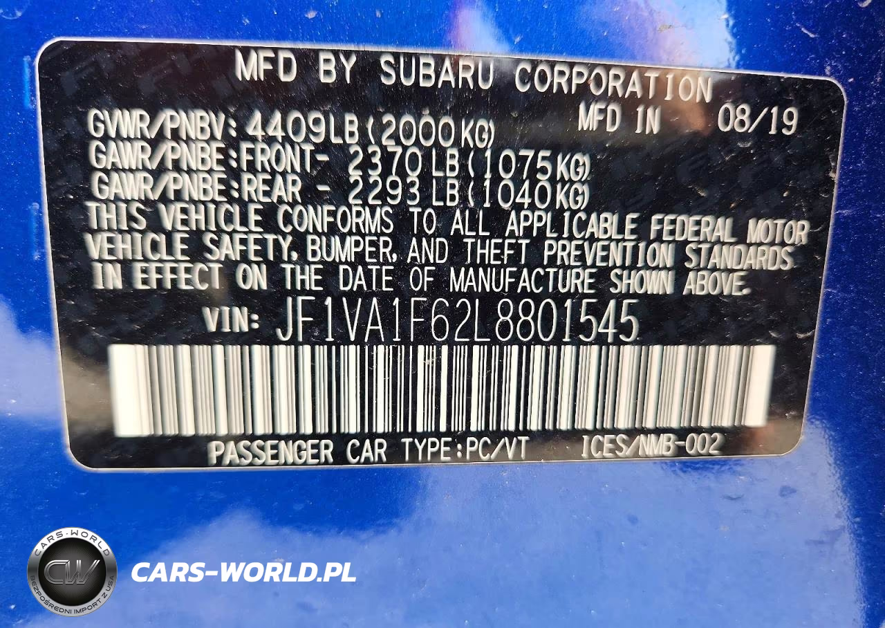 2020 Subaru Wrx Premium VIN:JF1VA1F62L8801545 - 13