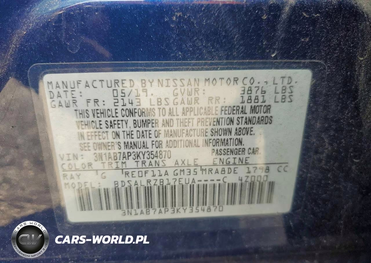2019 Nissan Sentra Sr VIN:3N1AB7AP3KY354870 - 12