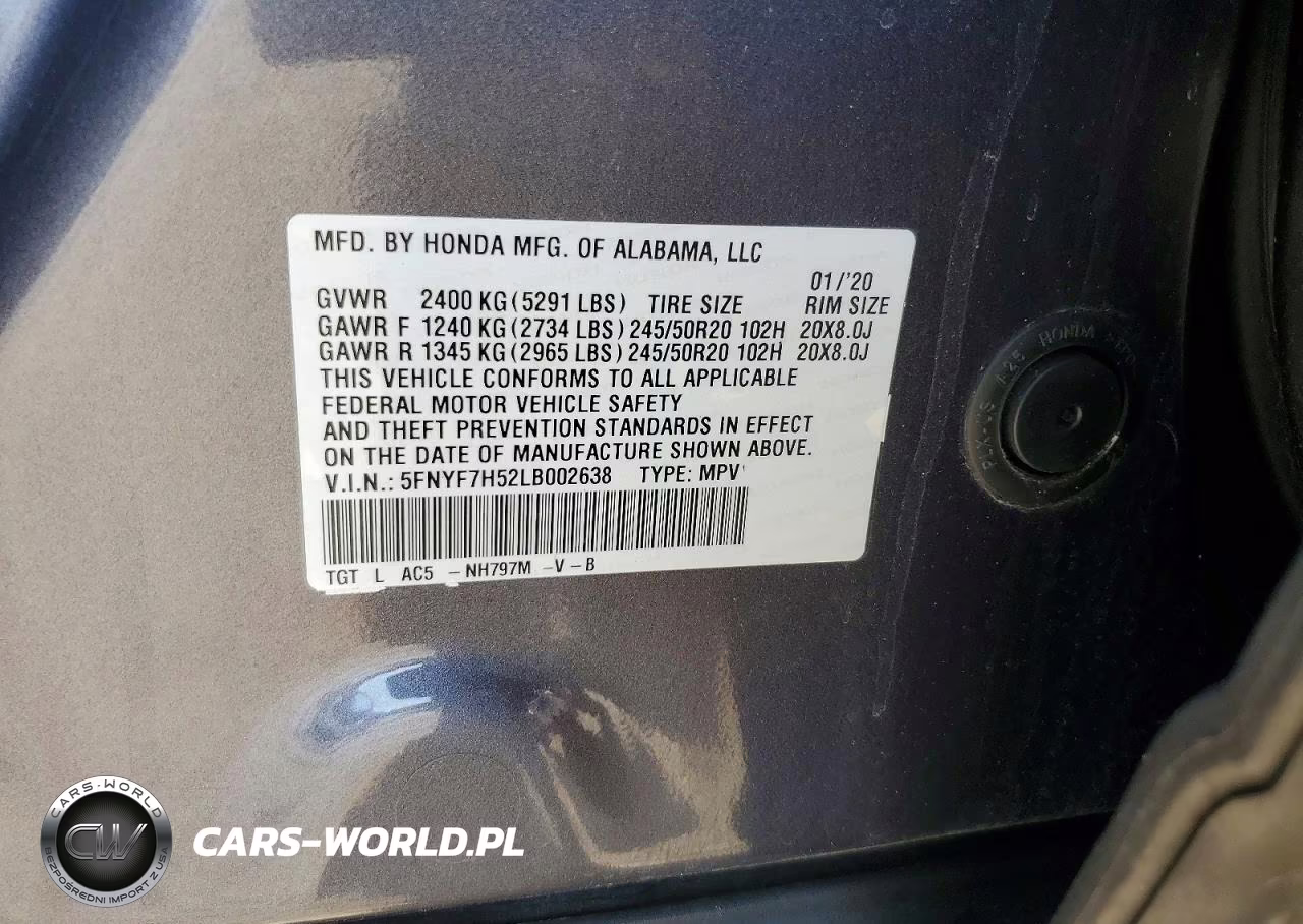2020 Honda Passport Exl VIN:5FNYF7H52LB002638 - 12
