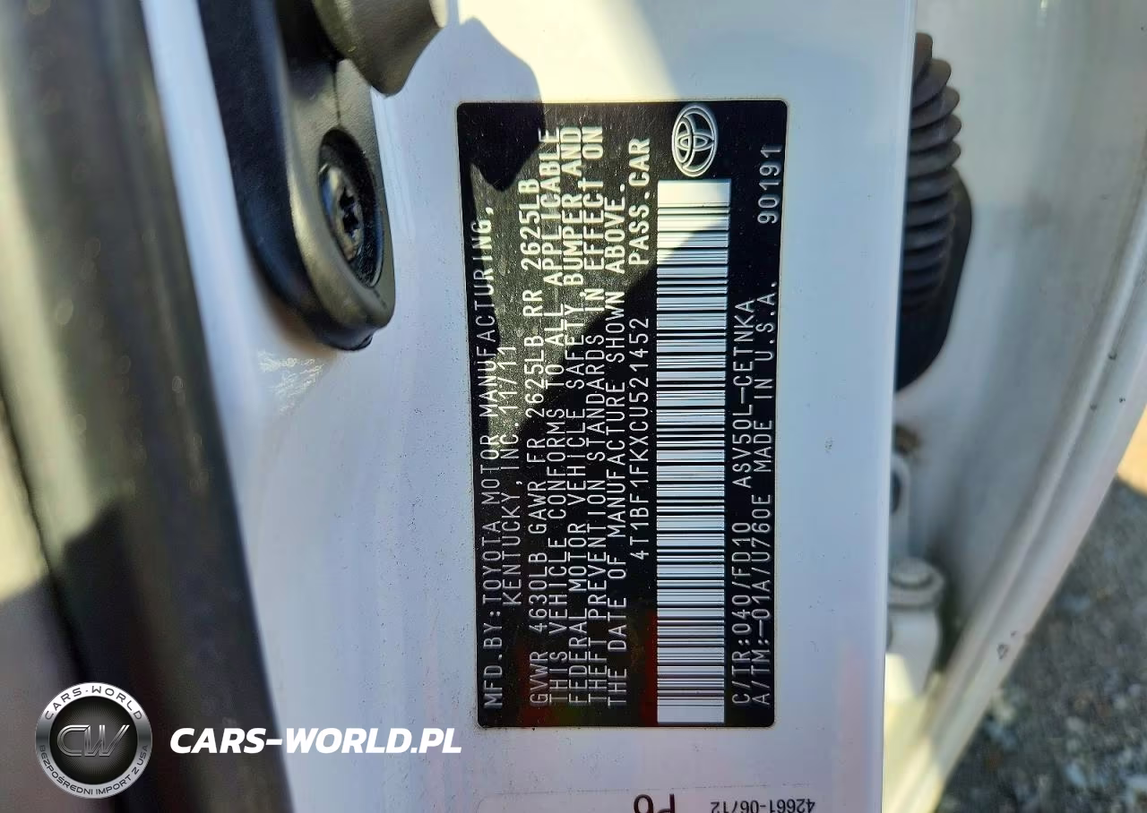 2012 Toyota Camry VIN:4T1BF1FKXCU521452 - 12