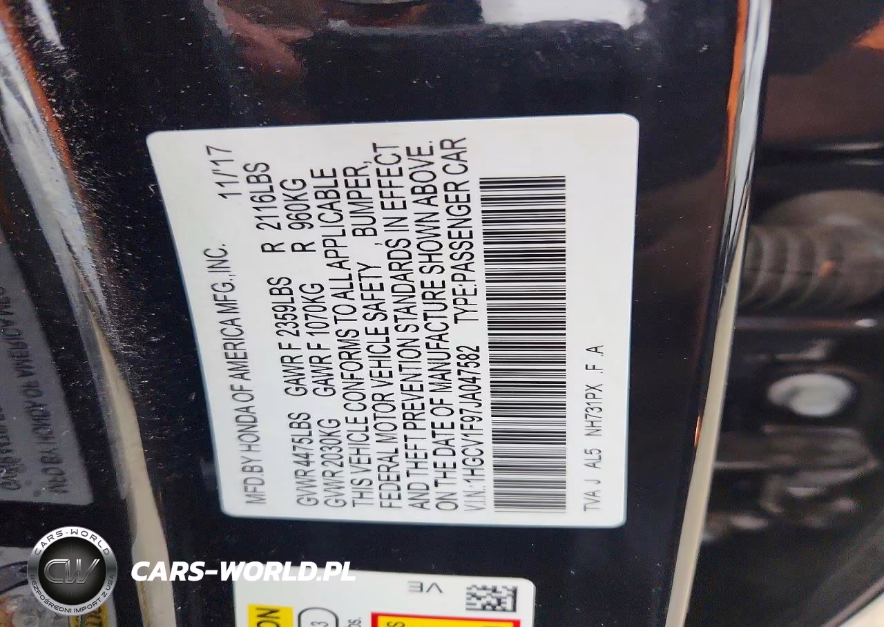 2018 Honda Accord Touring VIN:1HGCV1F97JA047582 - 13