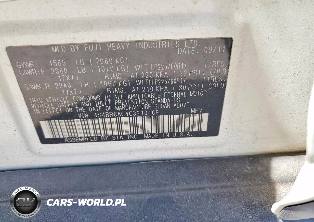 2012 Subaru Outback 2.5I VIN:4S4BRCAC4C3210169 - 13