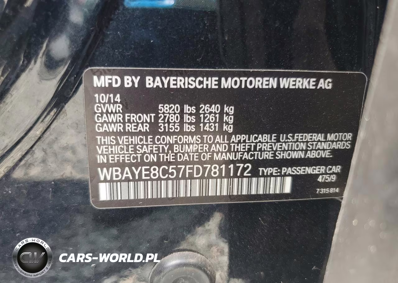 2015 BMW 750 Li VIN:WBAYE8C57FD781172 - 12
