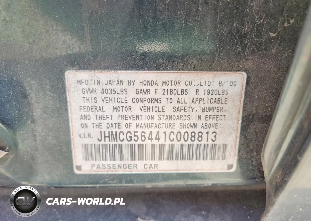 2001 Honda Accord 4D Lx-V6 VIN:JHMCG56441C008813 - 12