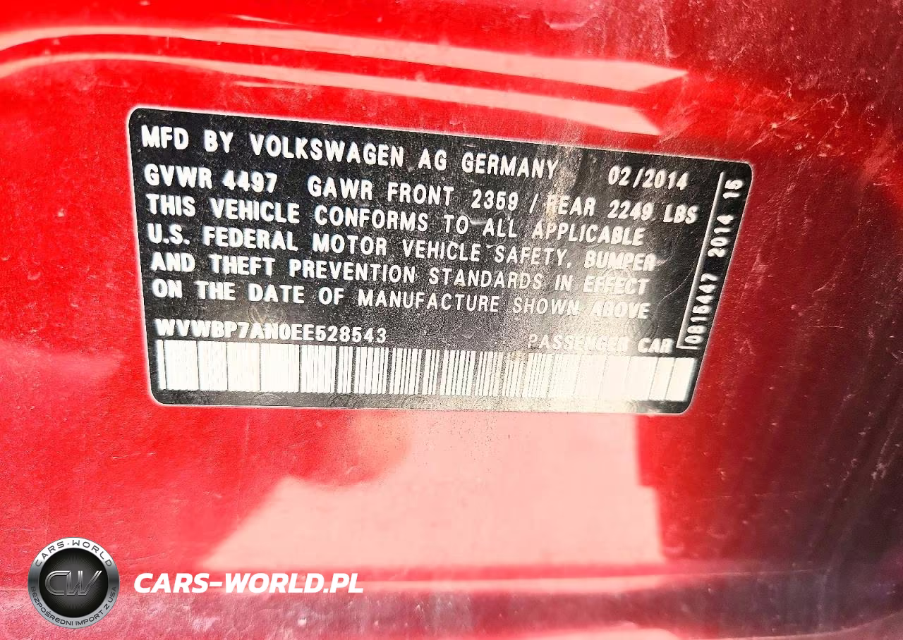 2014 Volkswagen Cc Sport VIN:WVWBP7AN0EE528543 - 12