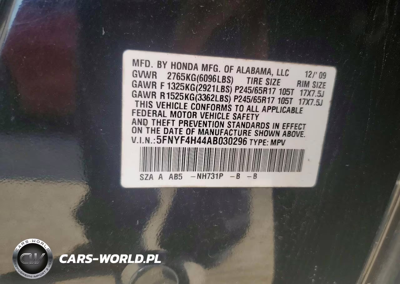 2010 Honda Pilot Ex VIN:5FNYF4H44AB030296 - 12