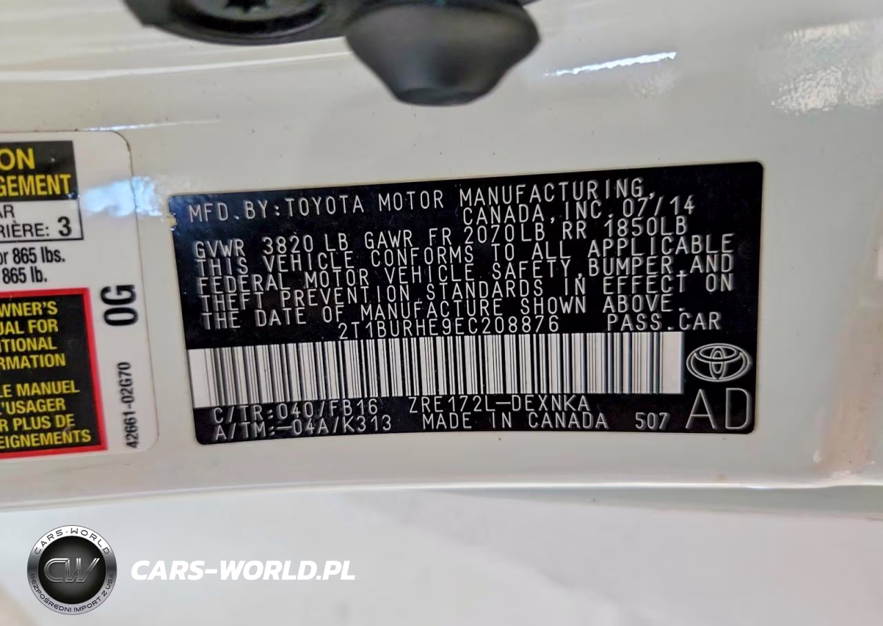2014 Toyota Corolla Le VIN:2T1BURHE9EC208876 - 12