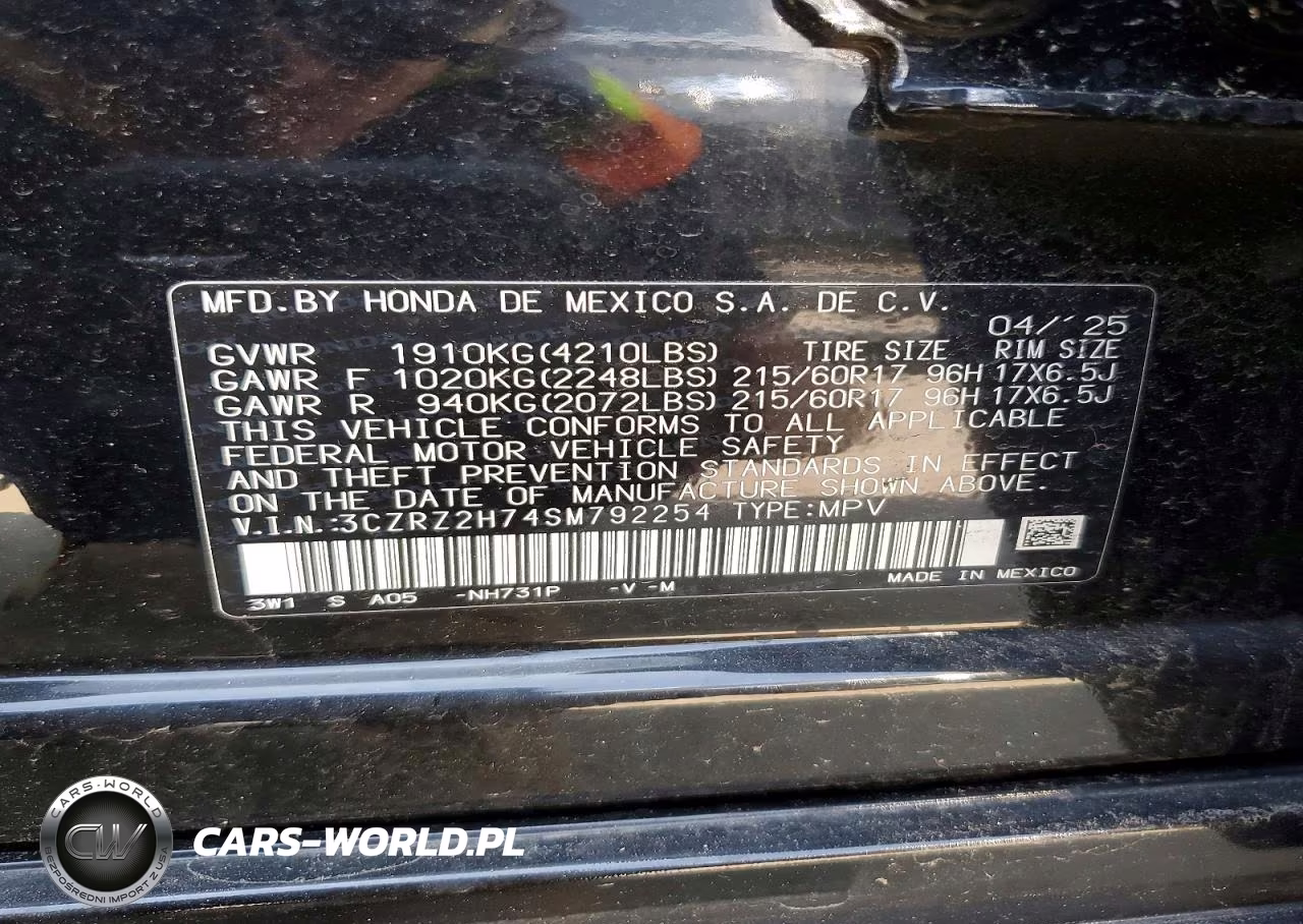2025 Honda Hr-V Exl VIN:3CZRZ2H74SM792254 - 13