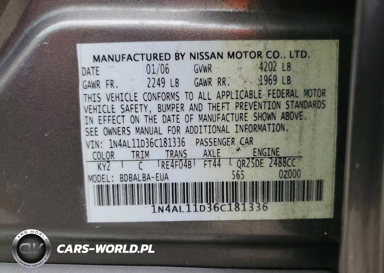2006 Nissan Altima 2.5 VIN:1N4AL11D36C181336 - 12
